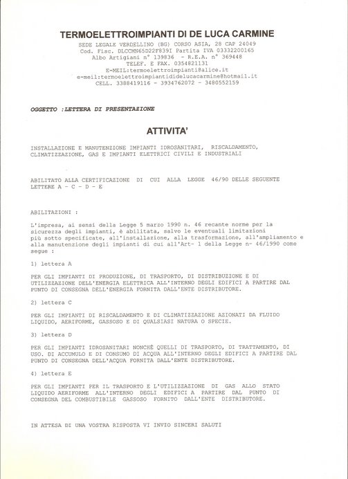 TERMOELETTROIMPIANTI DI DE LUCA CARMINE tef. fax. 0355290248