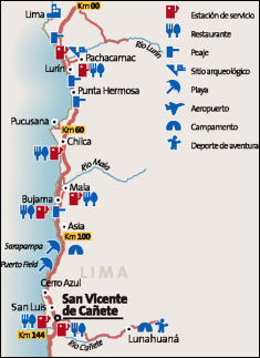 Mapa Lima - San Vicente de Cañete