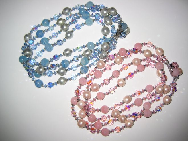 Baby Blue and Pink Sherman Pearl Bead Crystal
