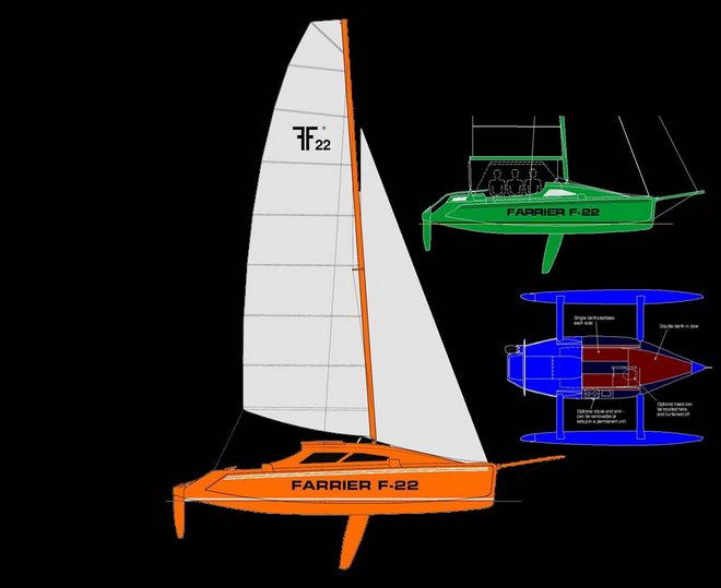 F-22 trimaran drawings assembled from the Farrier Marine website